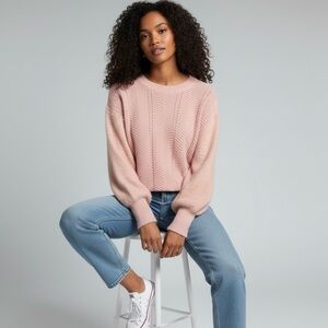 Marc New York Knit Sweater Dropped Shoulders Long Sleeves Textured Stretch Peach